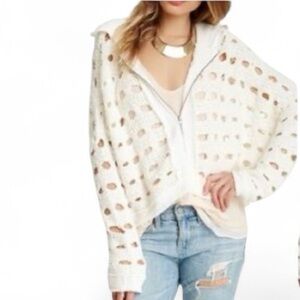 NWT Free People Hooded Zippered Sweater Ivory Comb Size XS